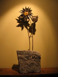 Iwona Krajnik, Słonecznik z bursztynem - Sunflower with amber, 50 cm